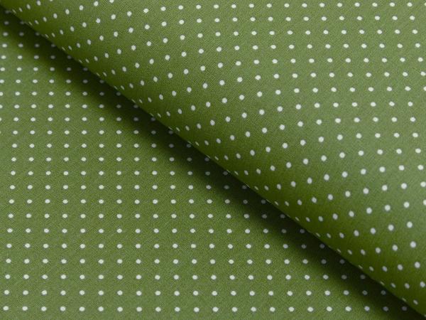 Baumwoll Druck Tupfen Olive/ Weiß 2mm